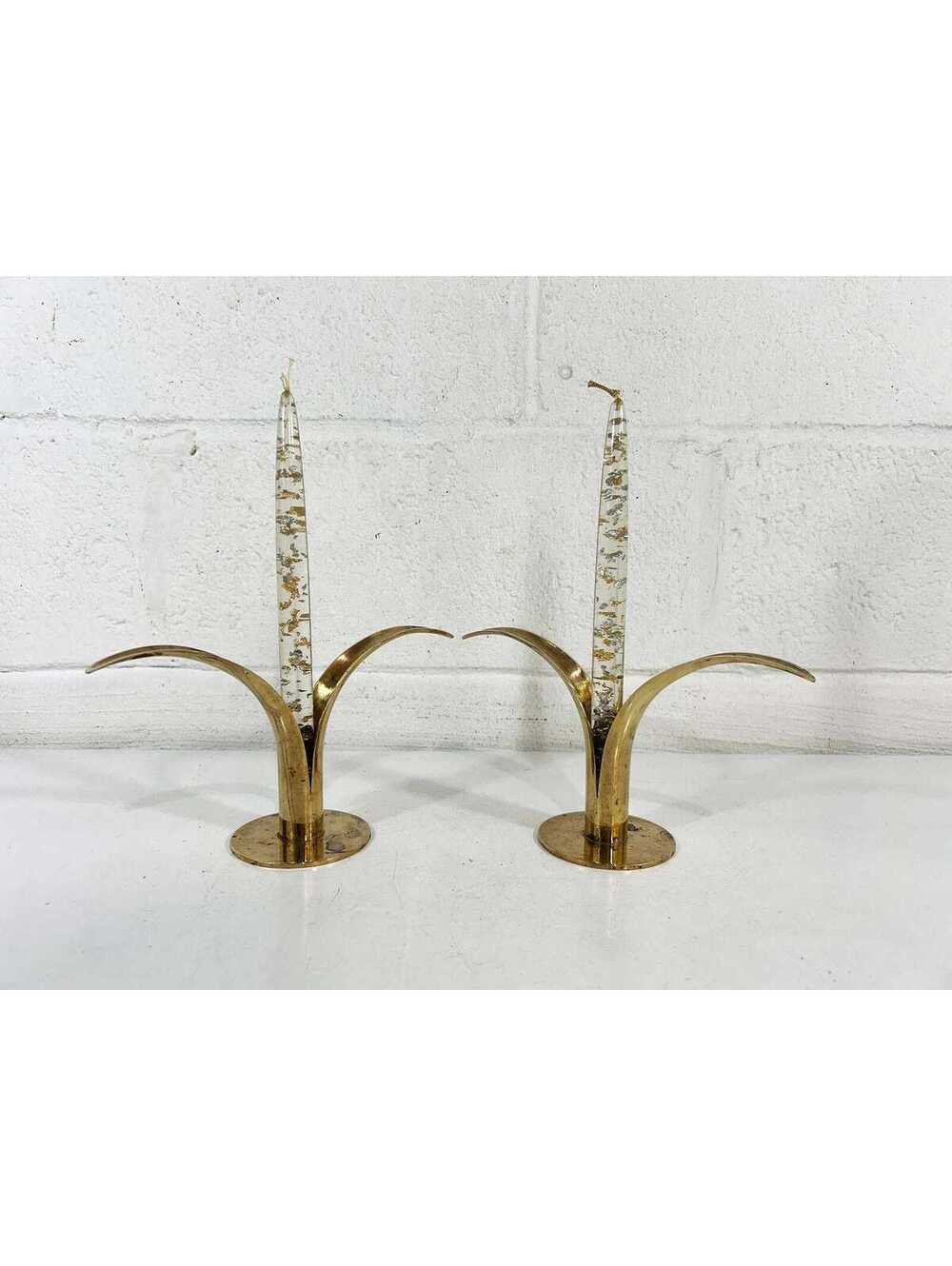 Brass Candle Holders The Lily Scandinavian Set of Sculptural Candlesticks